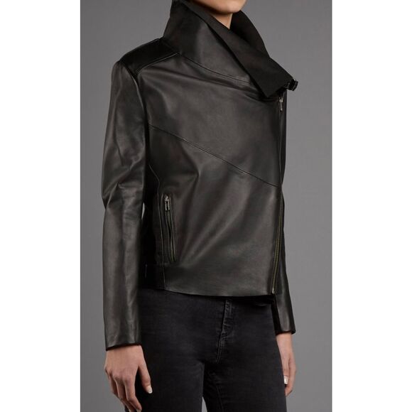 Muubaa lamb leather navy draped zipper jacket 6 - Picture 3 of 16